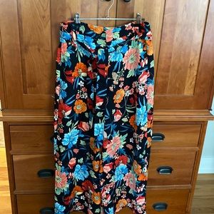 Wide leg floral Zara high waisted belted pants with side pockets